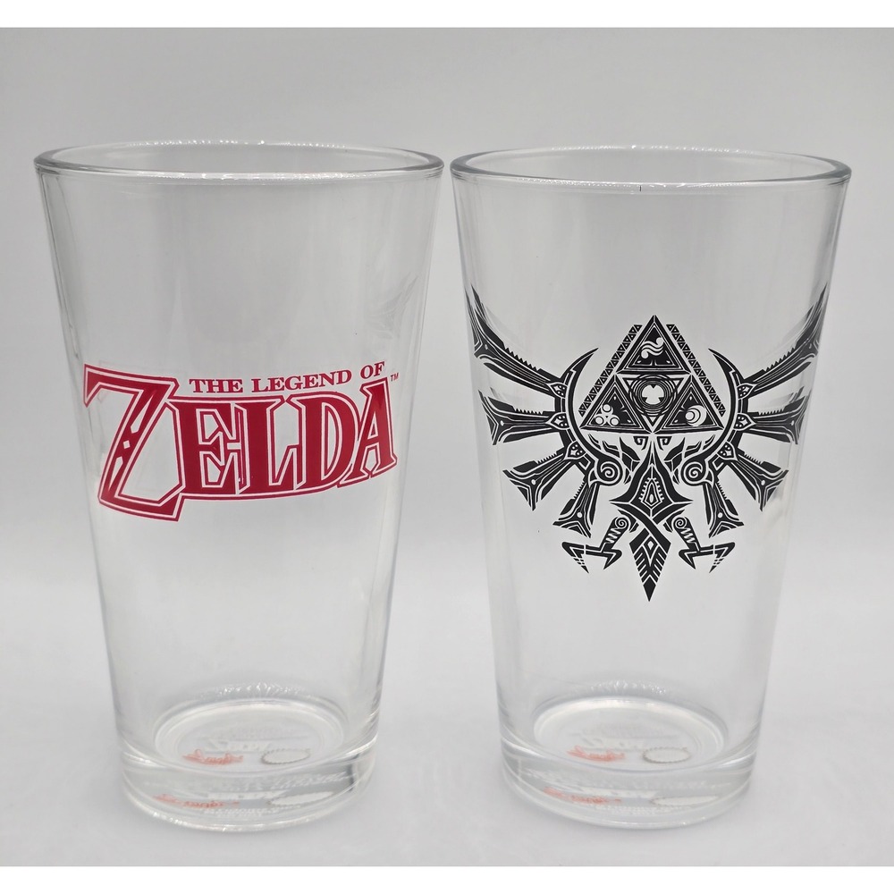 The Legend of Zelda Pint Glass Set of 2 Just Funky Nintendo Hylian Crest Logo